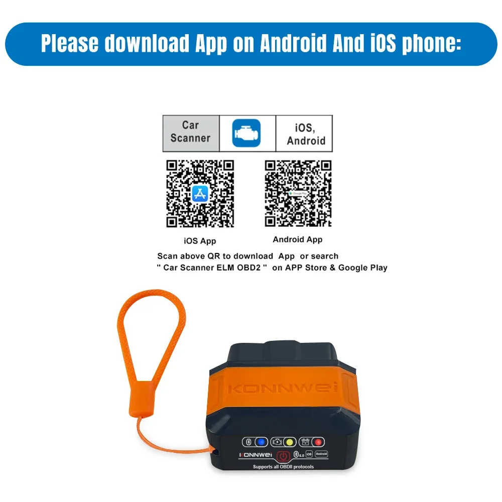 2026 Универсальный диагностический сканер KONNWEI KW906 Bluetooth 5.0-5.2 ELM327 V1.5 OBD2 для чтения и удаления кодов неисправностей для автомобилей с 1996 года выпуска (iOSAndroid) (art.: 3920d8a87d4cd) - 3920d8a87d4cd