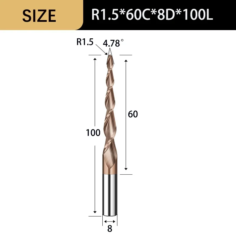 

Vsharp Коническая сферическая фреза 6 мм 2-х канальная для 3D резки по дереву
