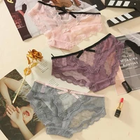 french hollow out sexy dots transparent underwear women erotic heart decoration panties floral lace briefs seamless lingerie