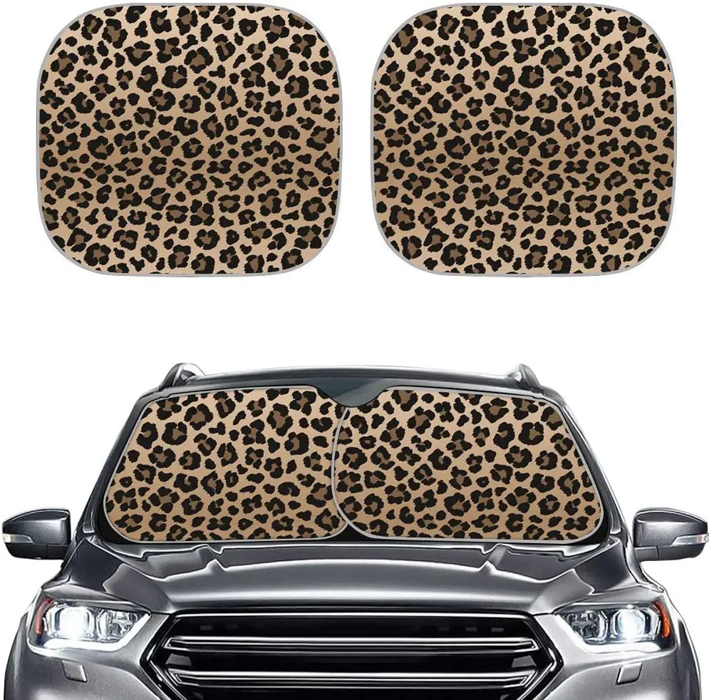 

Renewold Windshield Sun Shade 2pcs , Leopard Print Auto Car Truck SUV Vehicle Universal-fit Front Windshield Sunshade - Durable