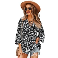 2022 hot sale factory price ladies fashion high quality ladies printed loose tops