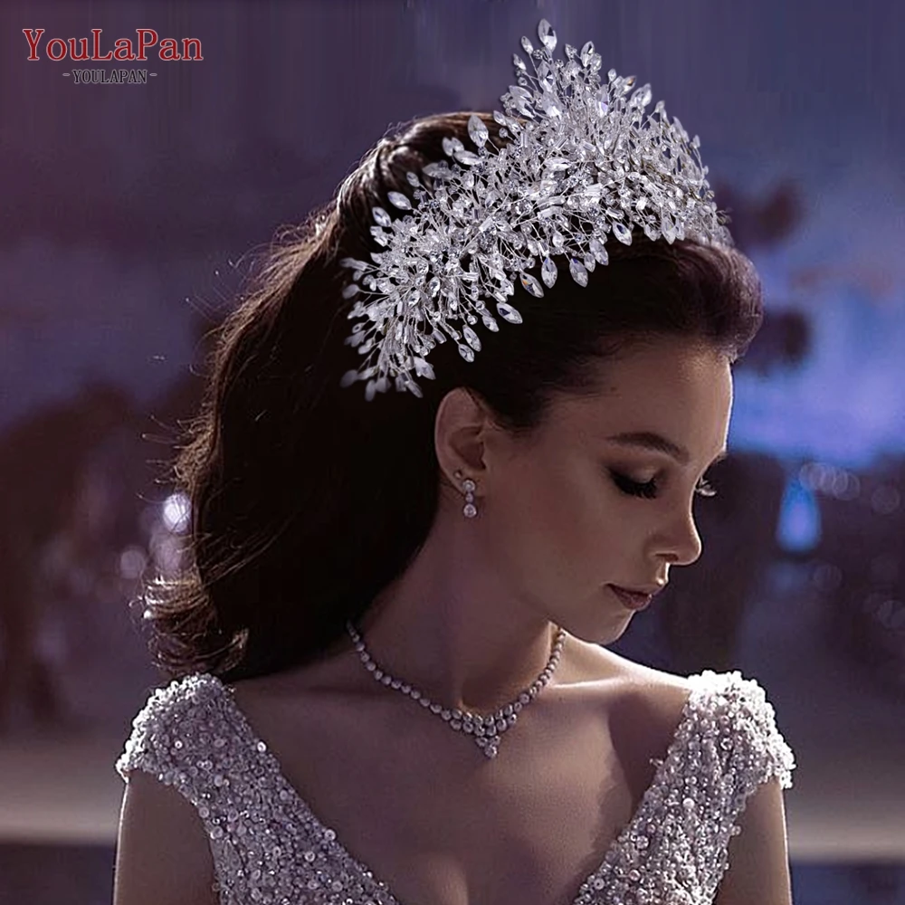 YouLaPan-Diadema de lujo con diamantes de imitación para novia, Tiaras y tocado de boda, HP372