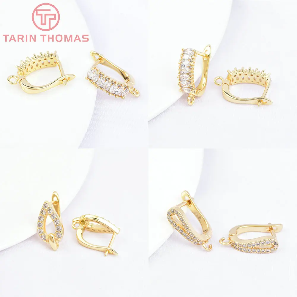 

(7082) 4PCS 18K Gold Color Brass with Zircon Water Droplet Square Earring Clasp High Quality Jewelry Making Findings Accessorie