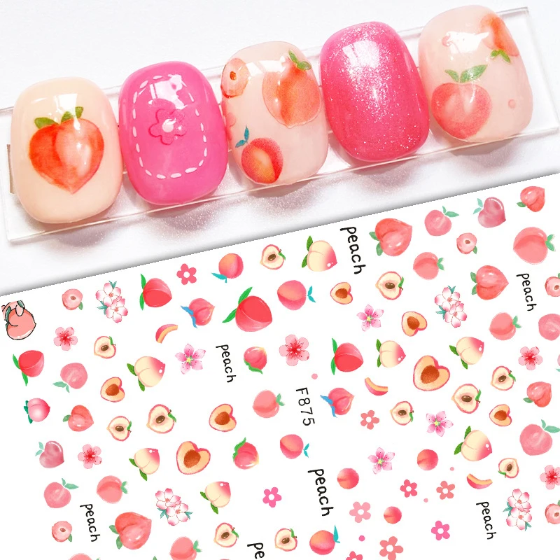 

Summer Fruits Peach 3D Nail Sticker Art Sliders Pink Peach Blossom Stickers for Nails Manicure Decals Decoraciones Accessories