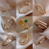 lats luxury gold color pearl zircon rings for woman 2021 vintage sexy open ring party joint ring fashion elegant jewelry gifts
