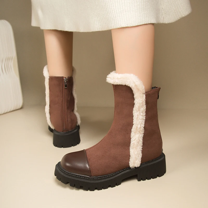 

Fur Women Flats Ankle Boots 2024 Winter Warm Shoes New Designer Brand Short Plush Chelsea Boots Suede Zipper Punk Femme Botas