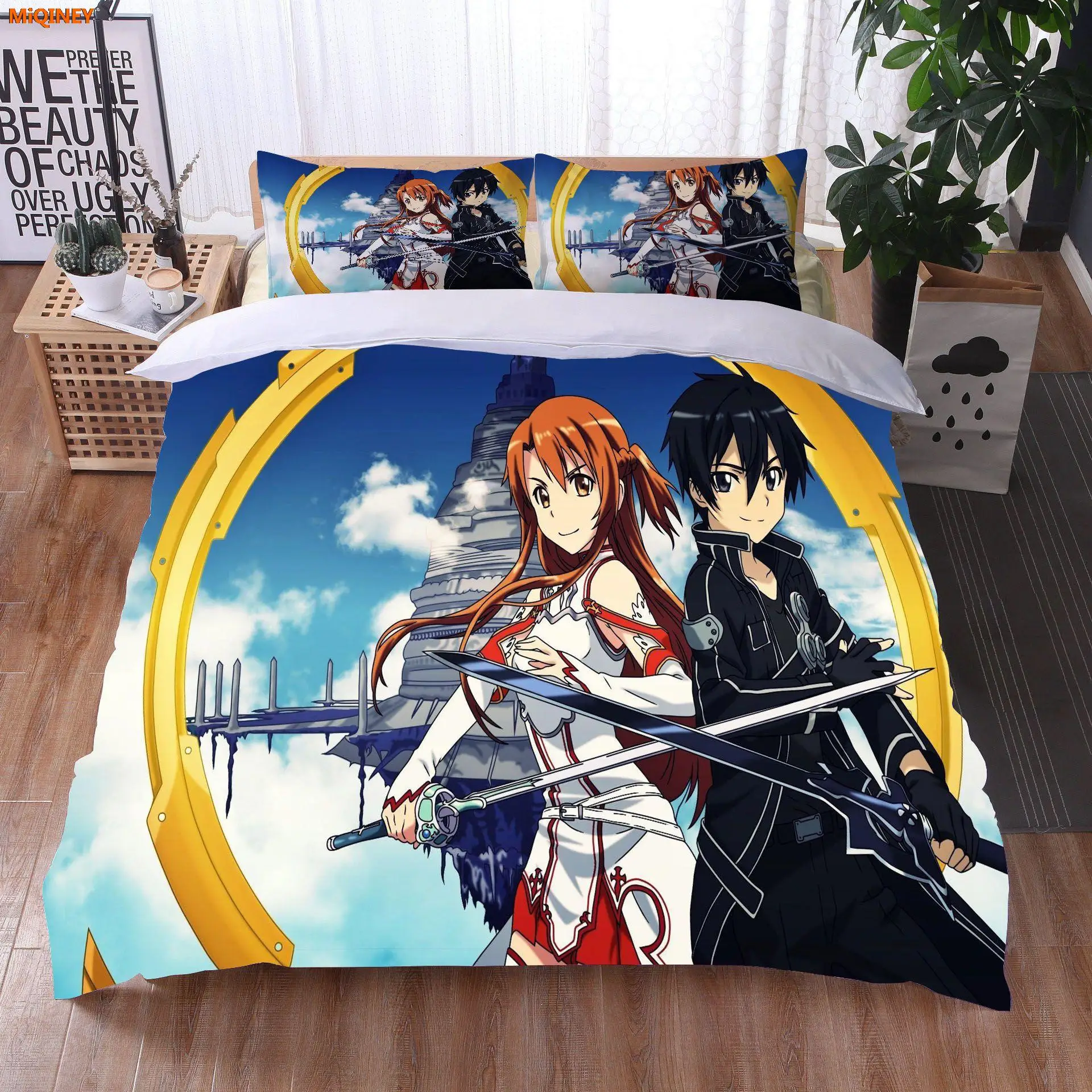 

MiQINEY Anime Sword Art Online Bedding Set Cartoon SAO Duvet Cover Sets Single Twin Double Queen King Size Bedclothes 2/3pcs