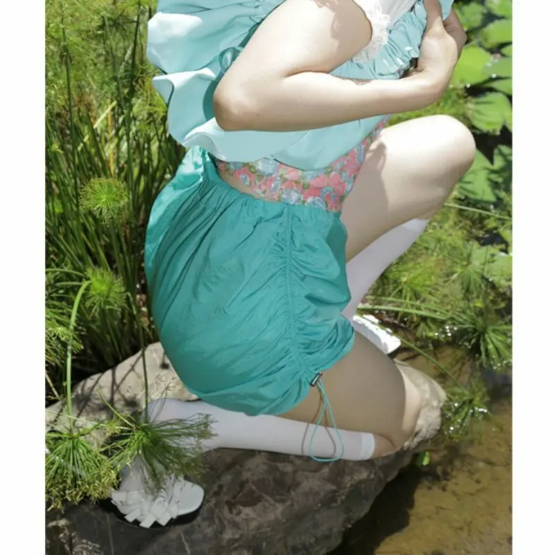 High Waist Shorts Drawstring Casual Shorts Ladies Fit Solid Color Swimming Elastic Waist Breathable Ladies Beach Pants 2023