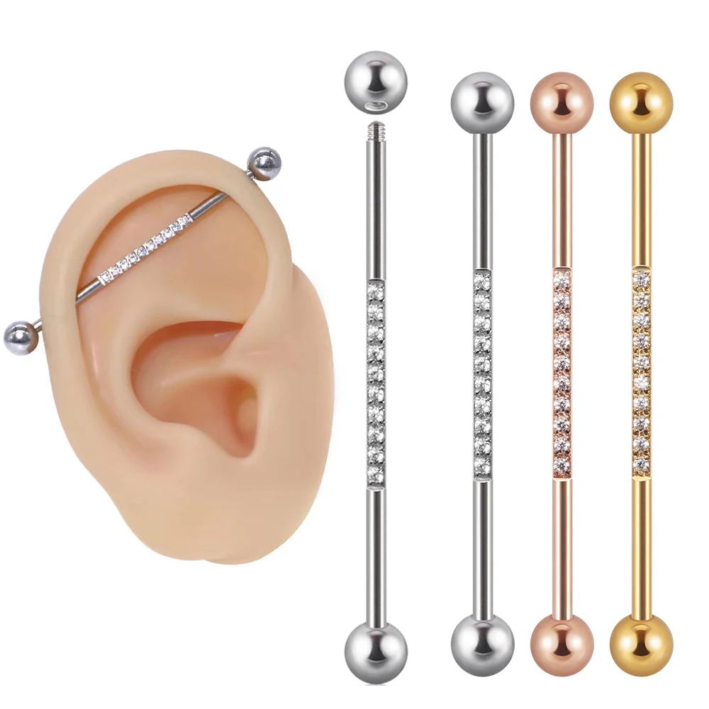 

1 Pair Industrial Barbell Surgery Steel Men And Women CZ Cartilage Piercing Jewelry 14G Gift Jewelry