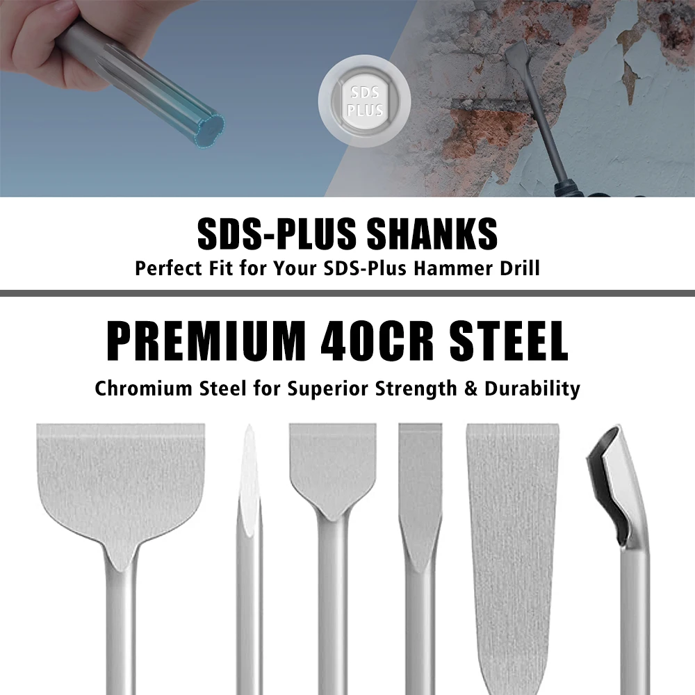 Фото Набор долото SDS Plus, набор из 7 насадок для дрели, для удаления бетона, стен, камней №5