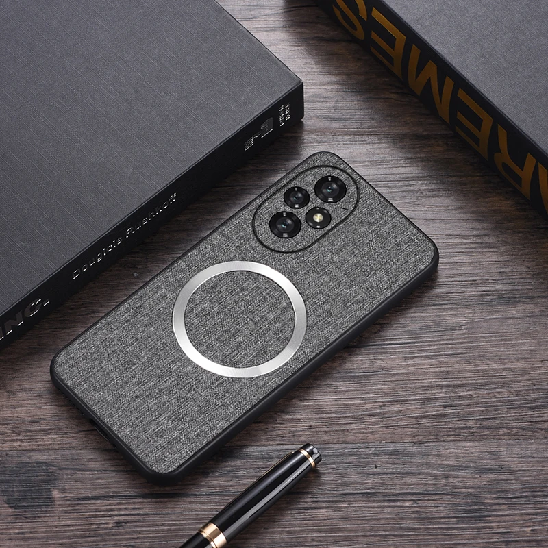 Тонкий тканевый текстурированный магнитный чехол с беспроводной зарядкой для