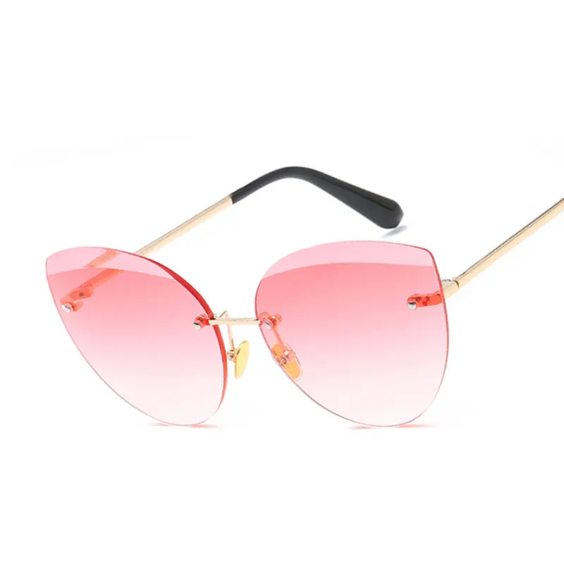 

Luxury Cateye Fashion Metal Retro Women Rimless Diamond Sunglasses Gradient Lens Brand Designer Cat Eye Sun Glasses Eyewear