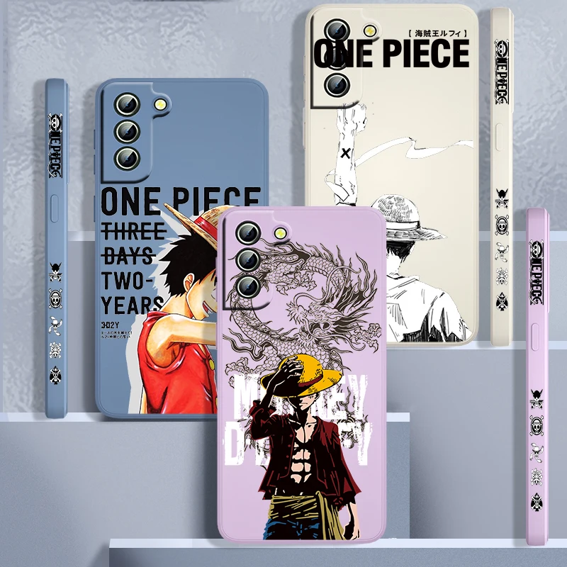 

ONE PIECE Luffy Japanese For Samsung Galaxy S22 S21 S20 FE S10 Note 20 10 Ultra Lite Plus Liquid Left Rope Phone Case Capa