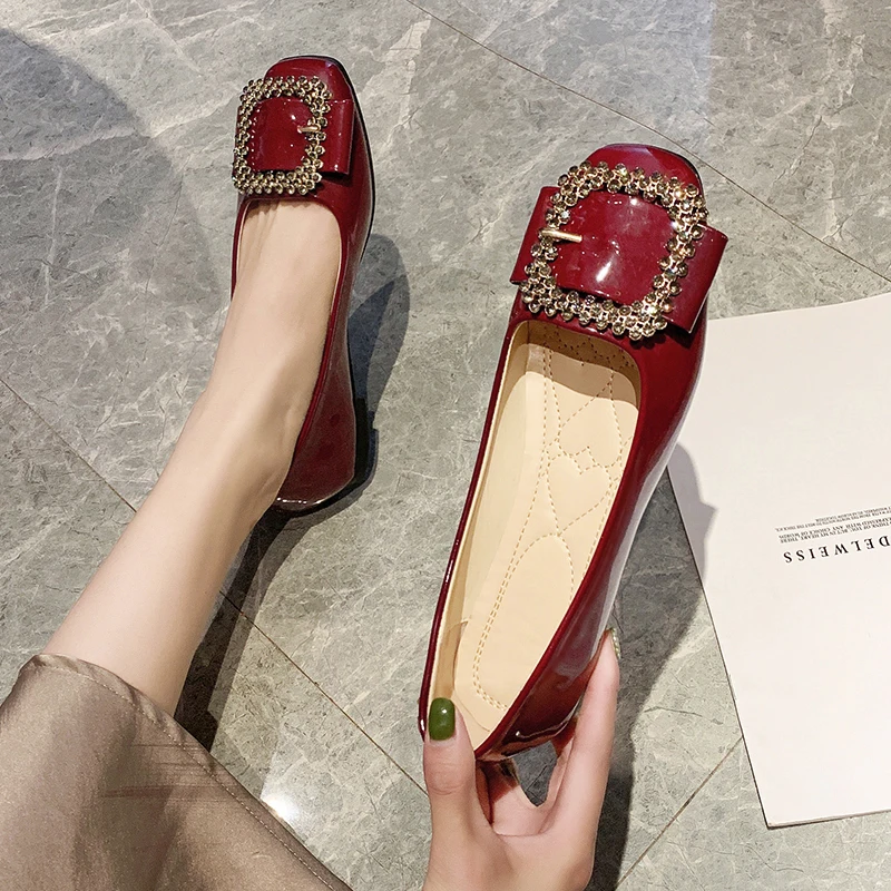 

Shoes Woman 2022 Buckle Soft Casual Female Sneakers Flats Modis Autumn Elegant Square Toe All-Match Shallow Mouth Crystal New Mo