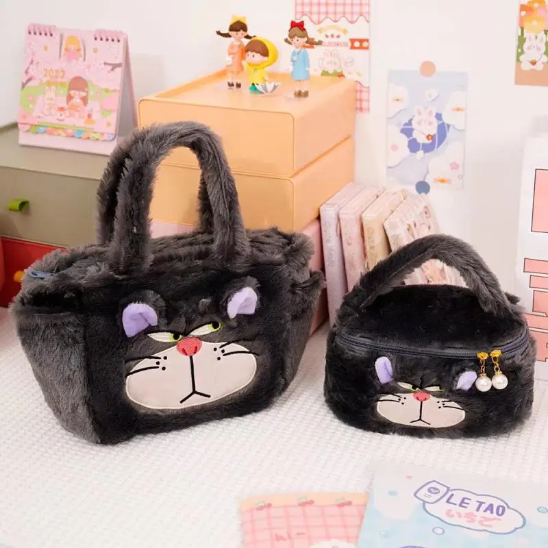 Cute Cartoon Disney Lucifer Cat Fluffy Cat Plush portable vanity case bento bag small bag drawstring storage bag for Girls Gift
