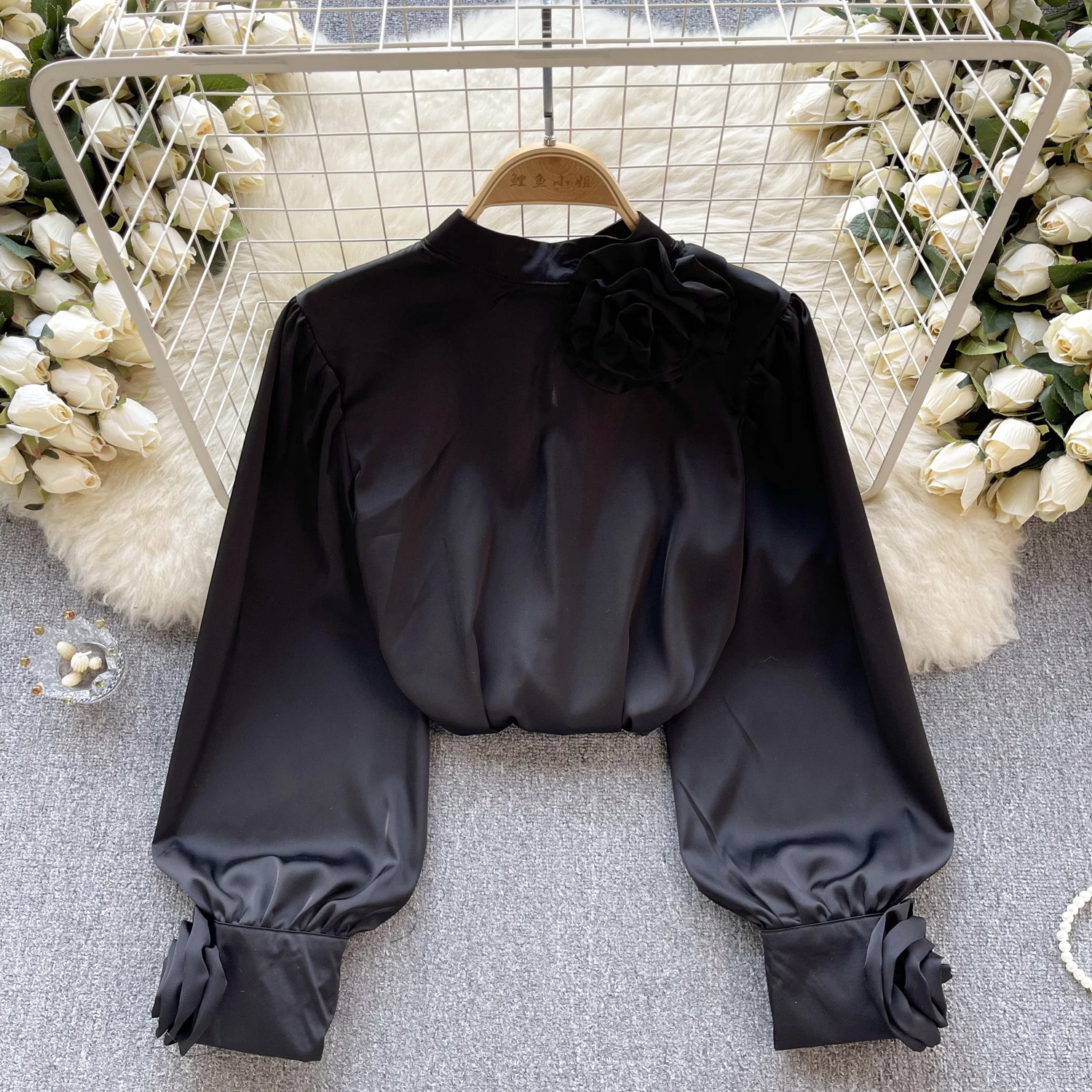 Шикарный элегантный атласный Свободный Топ с трехмерным цветочным принтом и