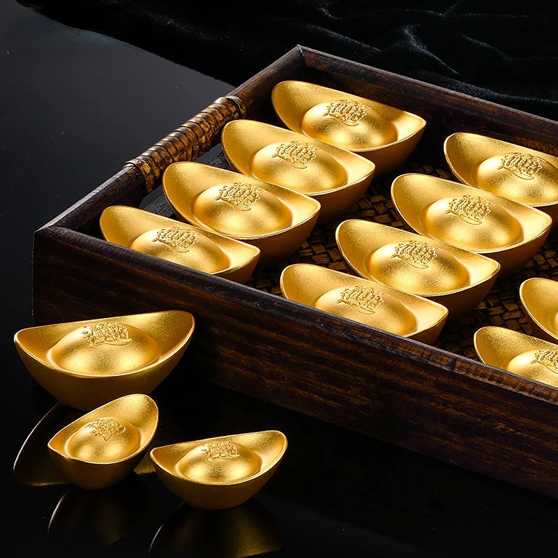 

1PC Chinese pure copper handicraft fortune gold ingot lucky decoration solid business opening housewarming gift
