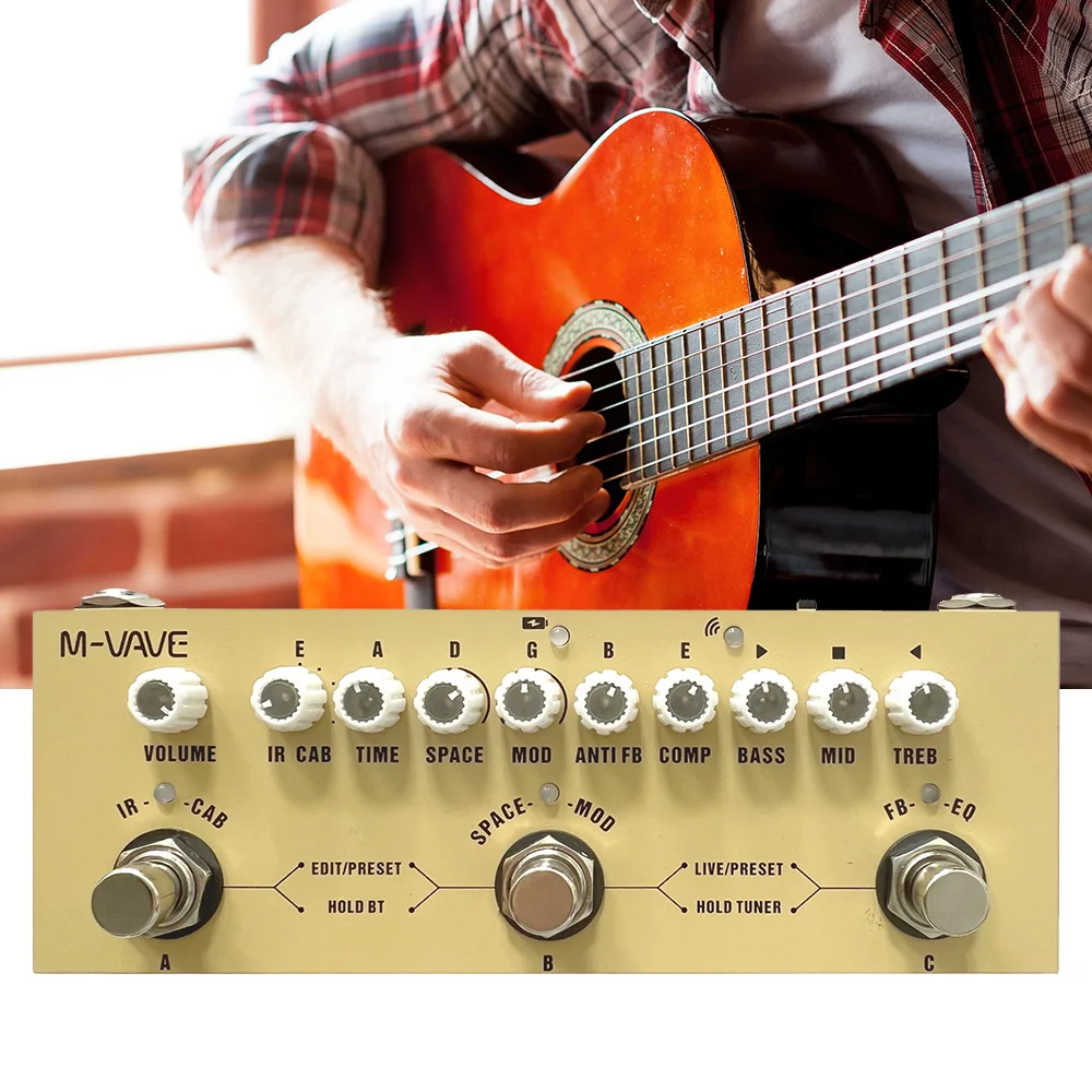 M-vave Многоканальная гитарная педаль Cube Baby для электроакустической гитары Chorus Tremolo Delay 8 Имитация кабинетов Ir Phaser включено.