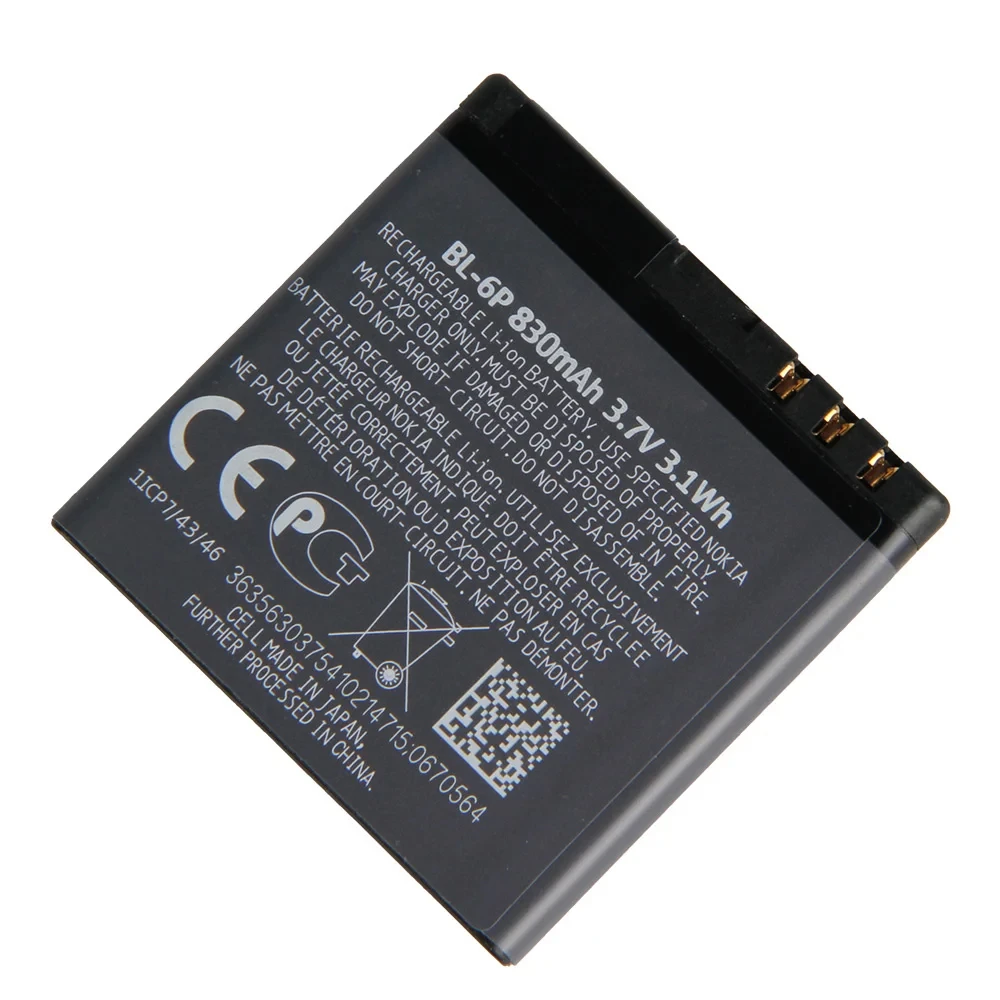100% новый оригинальный аккумулятор BL-6P BL6P 830 мАч для Nokia 6500C 6500 Classic 7900 Prism 7900P Batteria