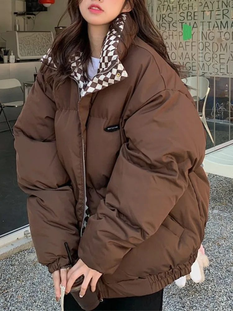 

Winter Down Cotton short Jacket Women Zipper Loose Padded Coat Female Solid Thickening Warm Puffer Parkas Jackets Black White