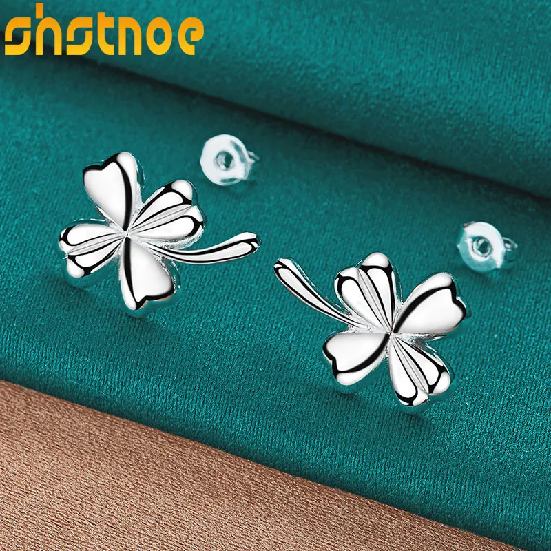 

925 Sterling Silver Four-Leaf Clover Stud Earrings For Women Party Engagement Wedding Valentines Gift Charm Fashion Jewelry