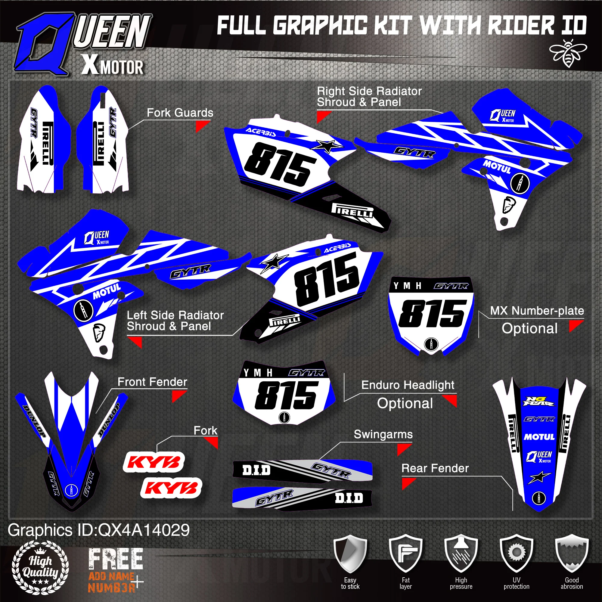 QUEEN X MOTOR Custom Team графические фоны наклейки 3M Набор наклеек для YAMAHA 14-18YZ250F 15-18YZ250FX WRF250