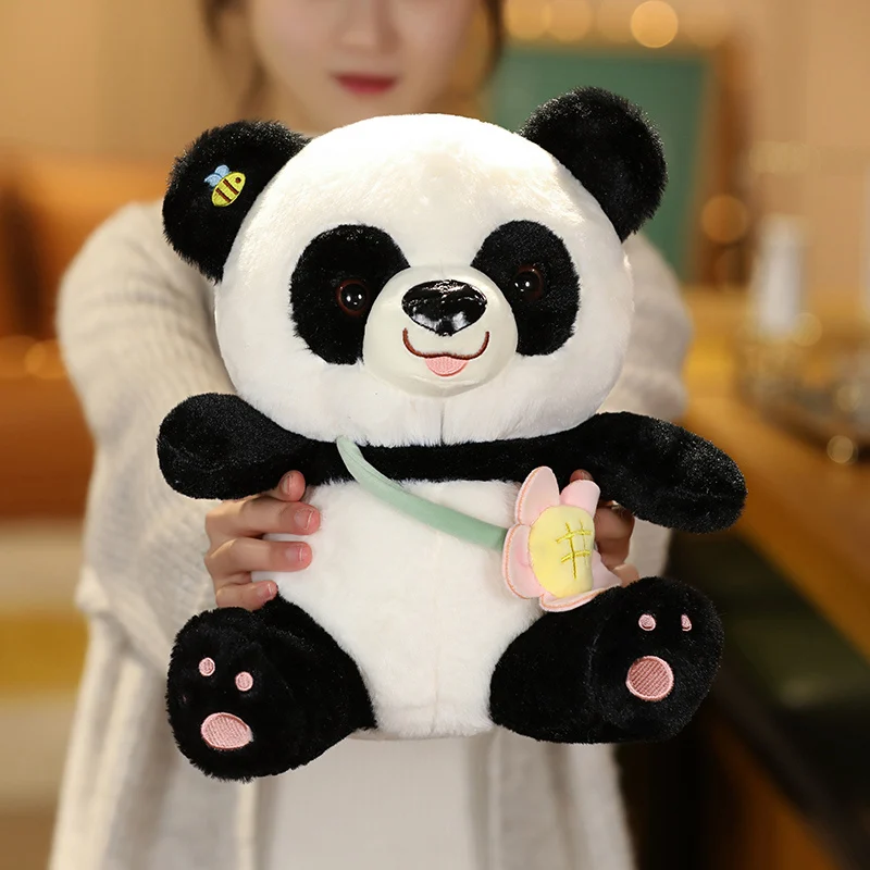 

New Sitting Nice Cute Panda With Flower Bag Plush Toys Soft Stuffed Animal Doll Baby Sleep Toy Birthday Best Gift For Kid