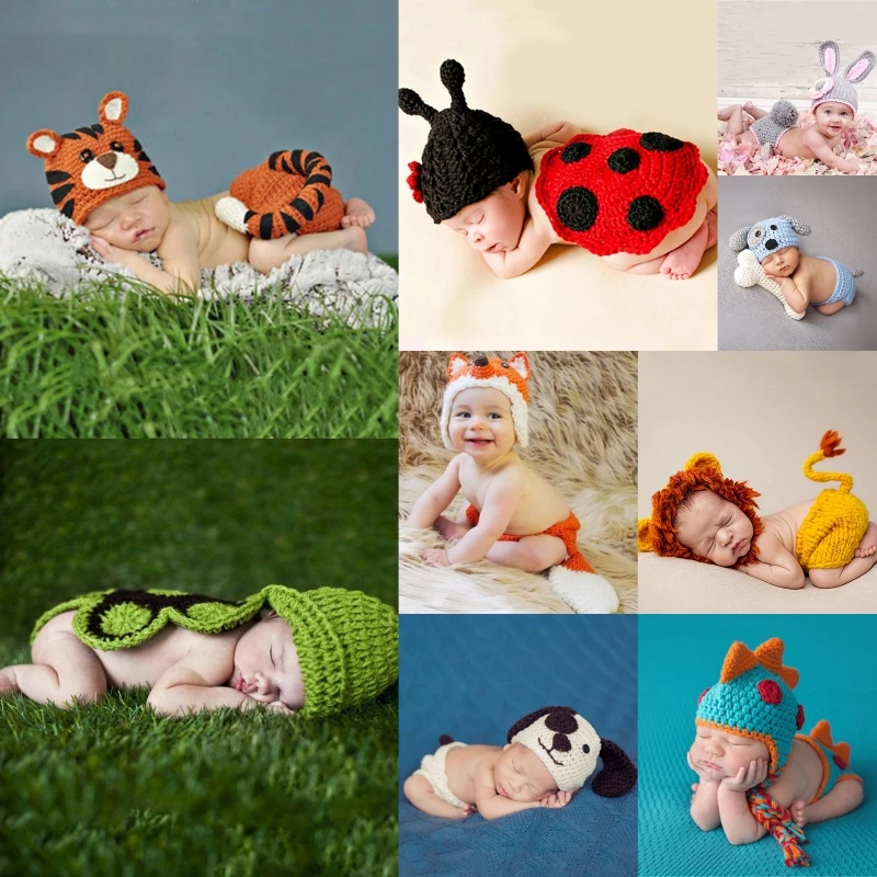 

Реквизит для фотосъемки новорожденных 0-3 м, аксессуары для детской фотосъемки, животные, детская трикотажная мультяшная Милая одежда