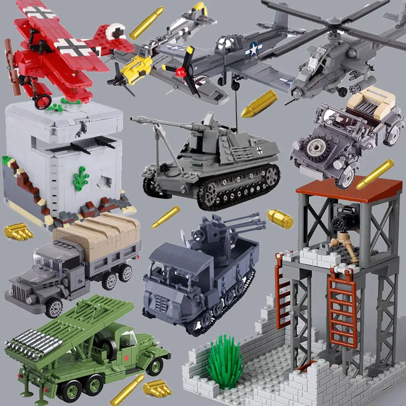 Строительные блоки времен Второй мировой войны фигурки оружия солдаты армейские