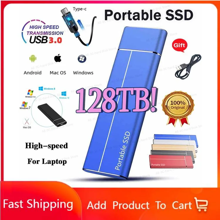 

New Original SSD 128TB 64TB Portable High-speed External Solid State Hard Drive USB3.0 Interface Mobile Hard Drive for Laptop