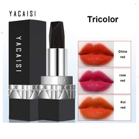 yacais three color lipstick 3 in 1 color lipstick non stick cup waterproof matte matte 3color lipstick makeup and beauty