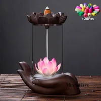 backflow lotus incense burner with handle base monkey king handicraft windproof led ball incense holder home office tea house