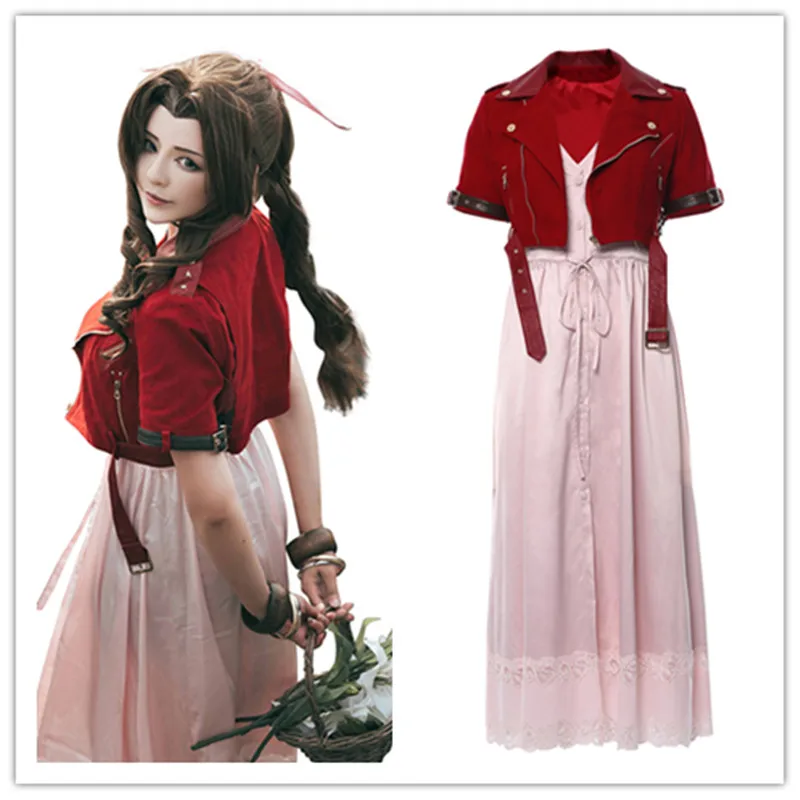 

Final Fantasy Aerith Gainsborough Cosplay Costume Game FF Women Dress Coat Outfits Role Play Halloween Carnival Party Suit
