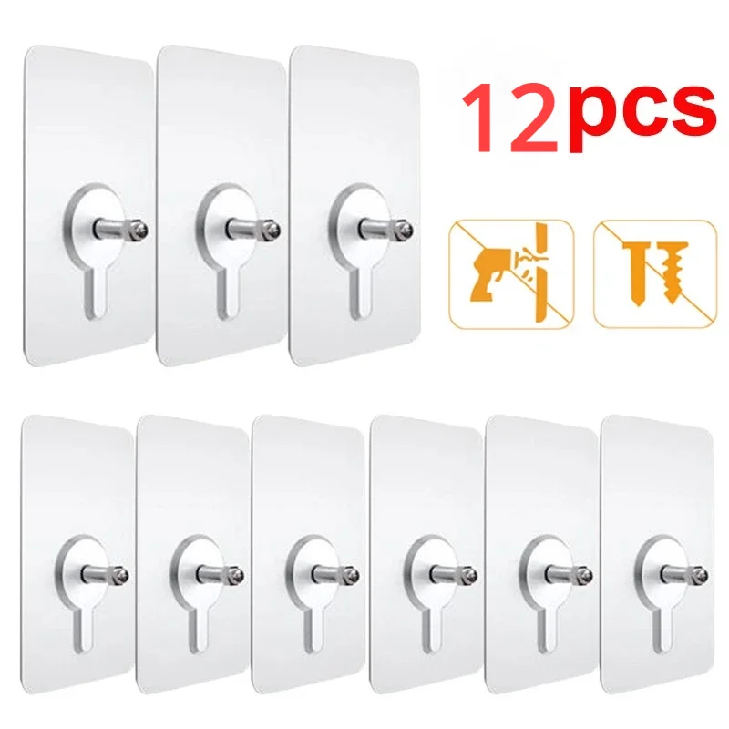 

For 12pcs Punch-free Hanging Adhesive Painting Wall Hooks Photo Nails Wall Non-trace Stickers Screw Frame Clock Nails Seamless