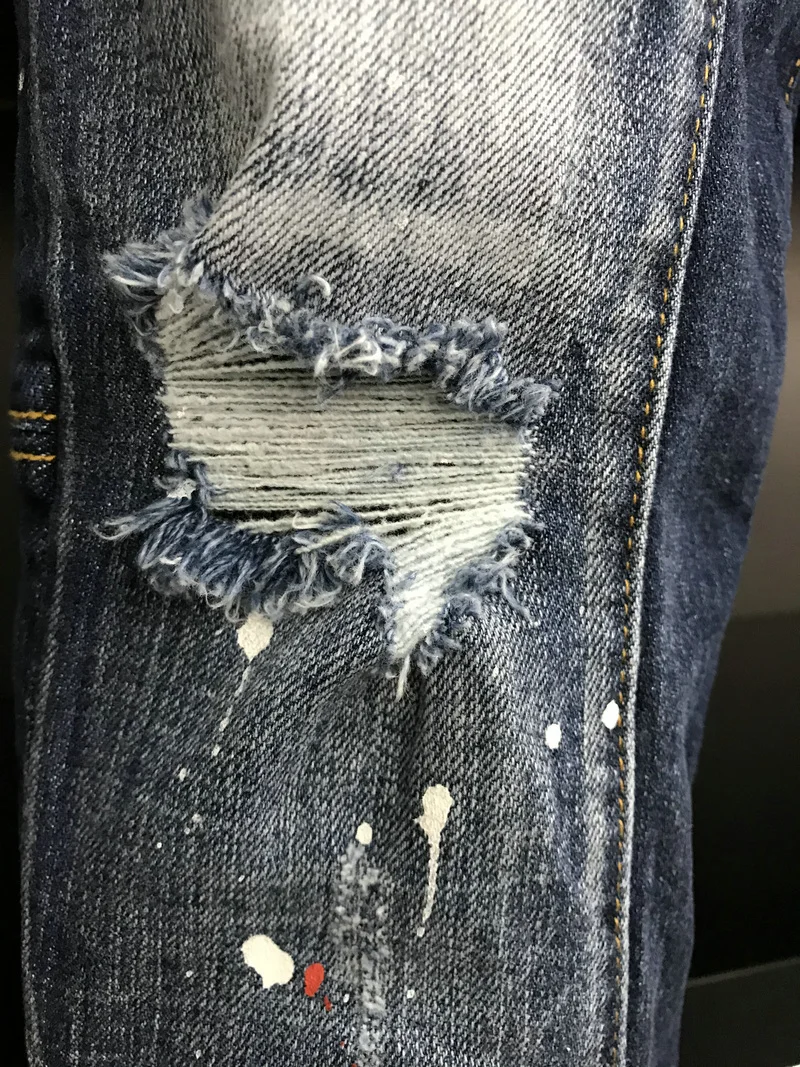 New Men's Dsquared2 Buttons Jeans Ripped For Male Skinny  Pants Men's Denim Trousers Top Quality Slim Jeans A399