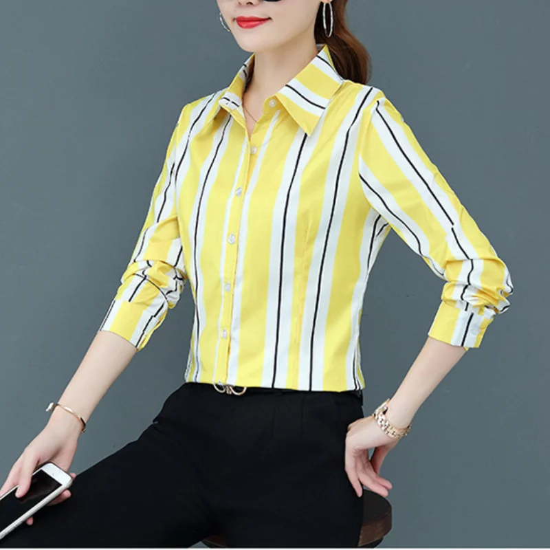 

Женские рубашки в полоску, новинка весны 2022, шифоновая блузка с длинным рукавом, Базовая рубашка на пуговицах для женщин, модные женские топ...