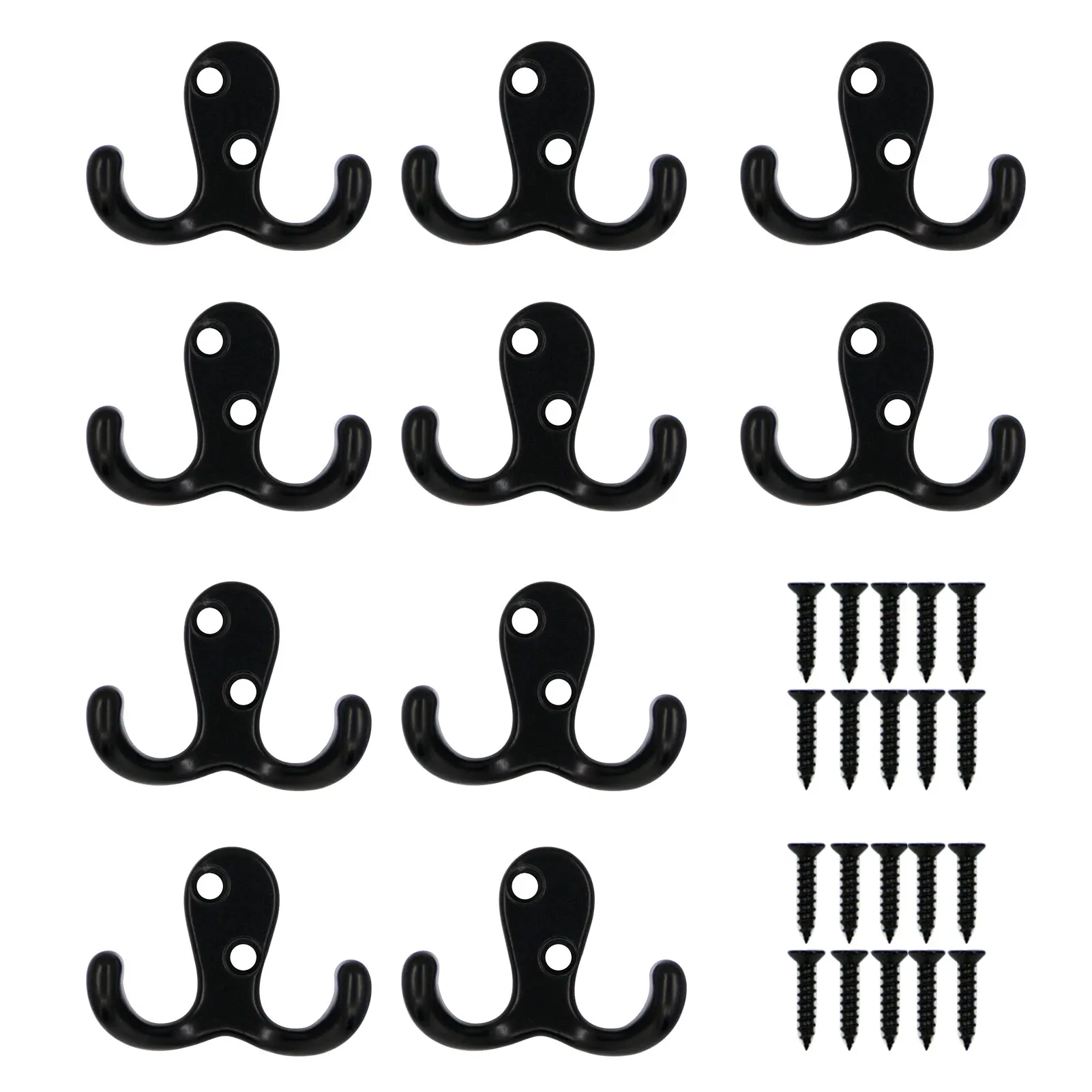 

10pcs/pack Hat With 20pcs Screws Towel Double Prong Wall Mounted Scarf Coat Hook Heavy Duty Hardware Bathroom Bag Door Robe