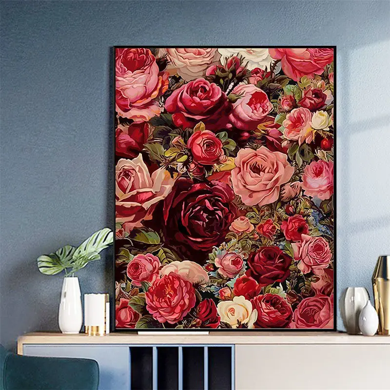 

Painting Numbers Rose DIY Beautiful Healing Series Color Filling Living Room Oil Painting Decorative Paint By Numbers for Adults