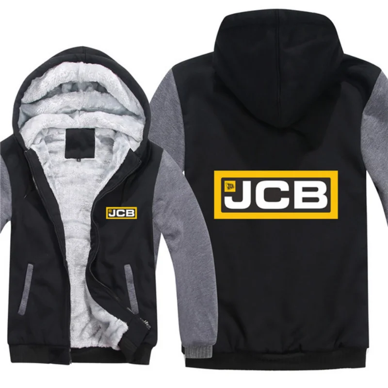 

New Winter Men's Fashion JCB Logo Hoodie Jacket Thicken Casual Male Warm Fleeece Harajuku Hoody Coats