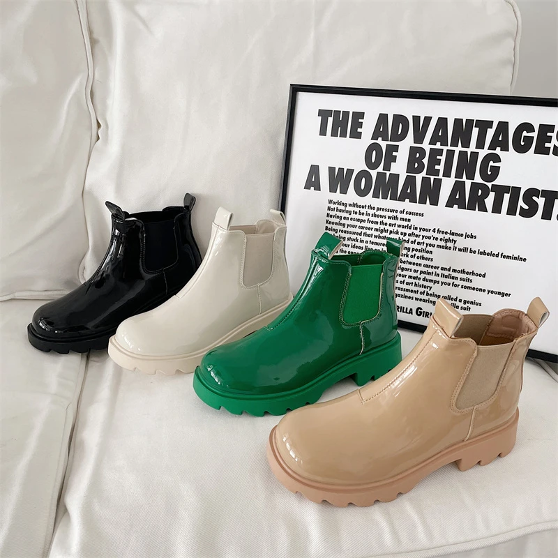New Autumn Winter Chelsea Boots Women Platform Black Beige Ankle Fur Short Chunky Punk Gothic Shoes Platform Shoes Boots Women