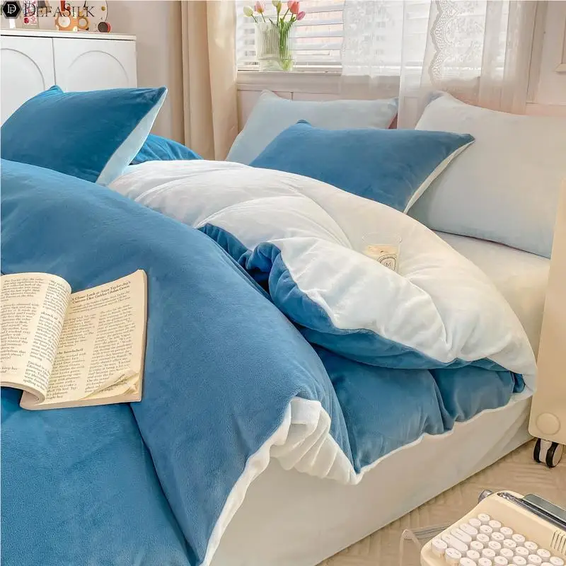 Winter Fleece-lined Milk Coral Fleece Warm Flannel Student Dormitory Four-Piece Quilt Cover Bed Sheet Fitted Three-...