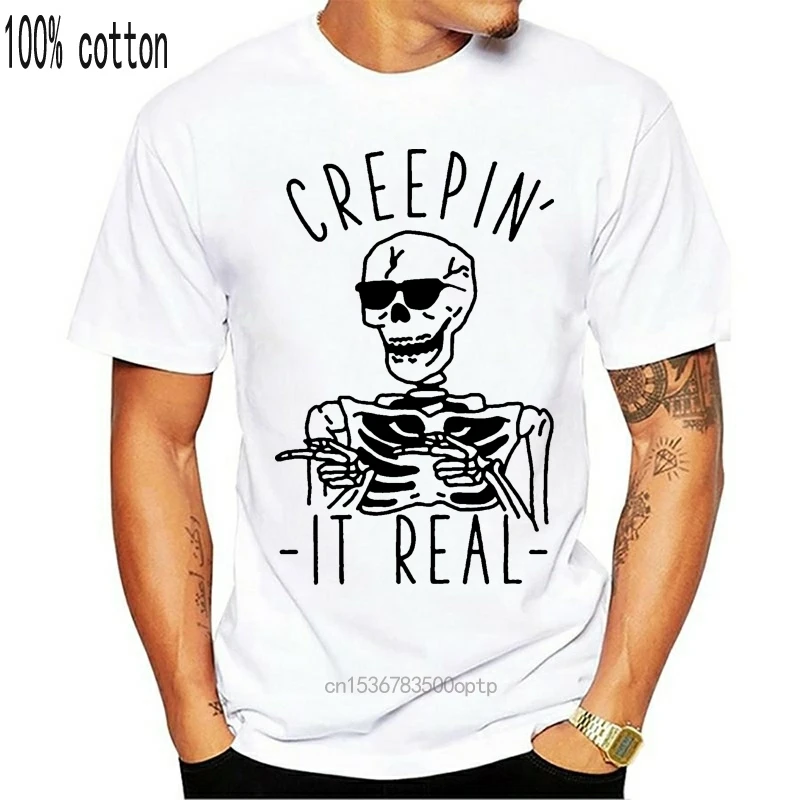 

Man Clothing Creepin' It Real Skeleton T Shirt Puns Humor Jokes Scary Spooky Call Halloween Creepy Cool Skeleton