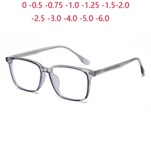Transparent Gray Frame Blue Light Blocking Computer Eyeglasses Women Men TR90 Square Prescription Spectacles 0 -0.5 -0.75 To -6