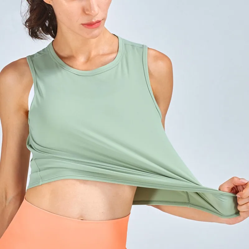 Yoga Tank Top Women's Summer New Light Nude Yoga Dress Slim Fit Sleeveless Cover Up High Waist Quick Drying Fitness Sports Tank