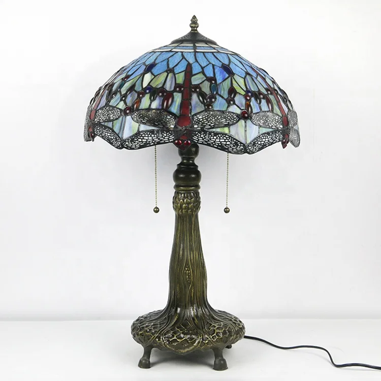 

LongHuiJing Tiffany Table Lamps Stained Glass Lampshade 2-Light 16" Wide Handcrafted Antique Art Style Desk Lamp
