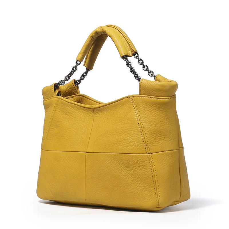 

2022 New High-quality Genuine Cow Leather Women Shoulder Bag Elegant Female Chain Handbags Brands Designer Casual Totes Yellow