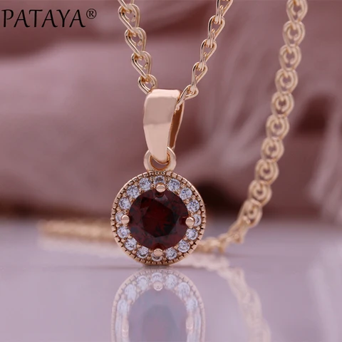 Женское Ожерелье PATAYA из розового золота 585 пробы, изысканная и прекрасная цепочка с круглым кулоном из красного граната и фианита