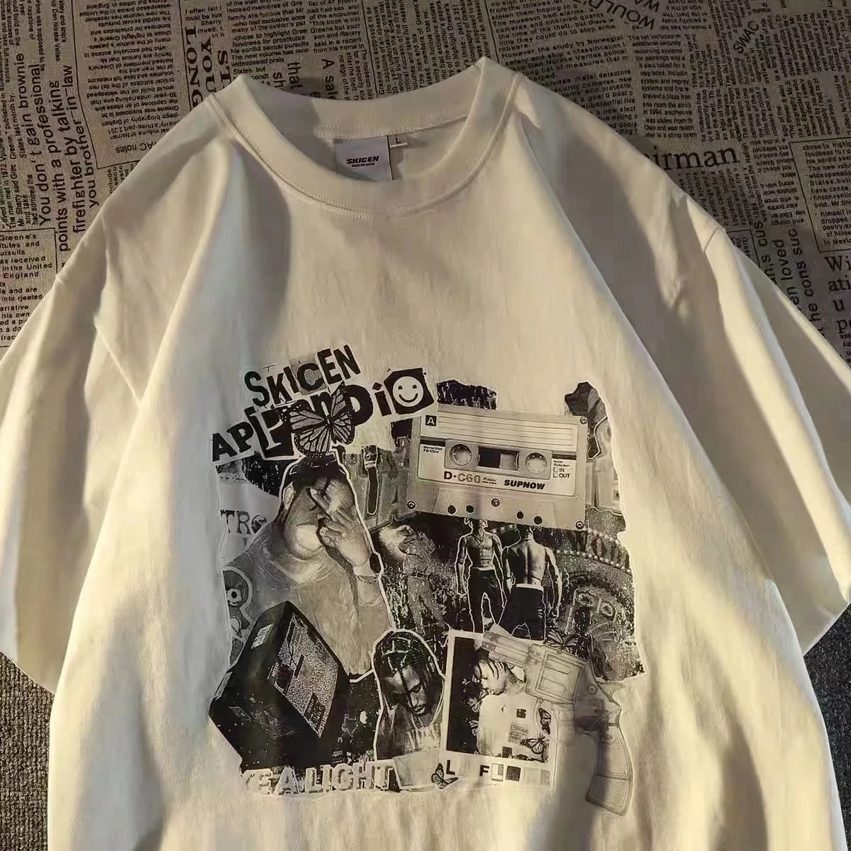 

Retro couple short-sleeved T-shirt summer men and women tide brand loose half-sleeved T-shirt y2k top street / grunge style