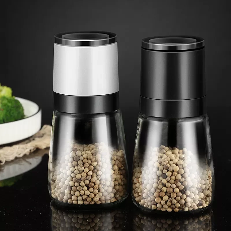 

2023New salt and pepper grinder pulverizer Transparent glass jar spice jar grinder seasoning bottle grain pepper mill sprayer