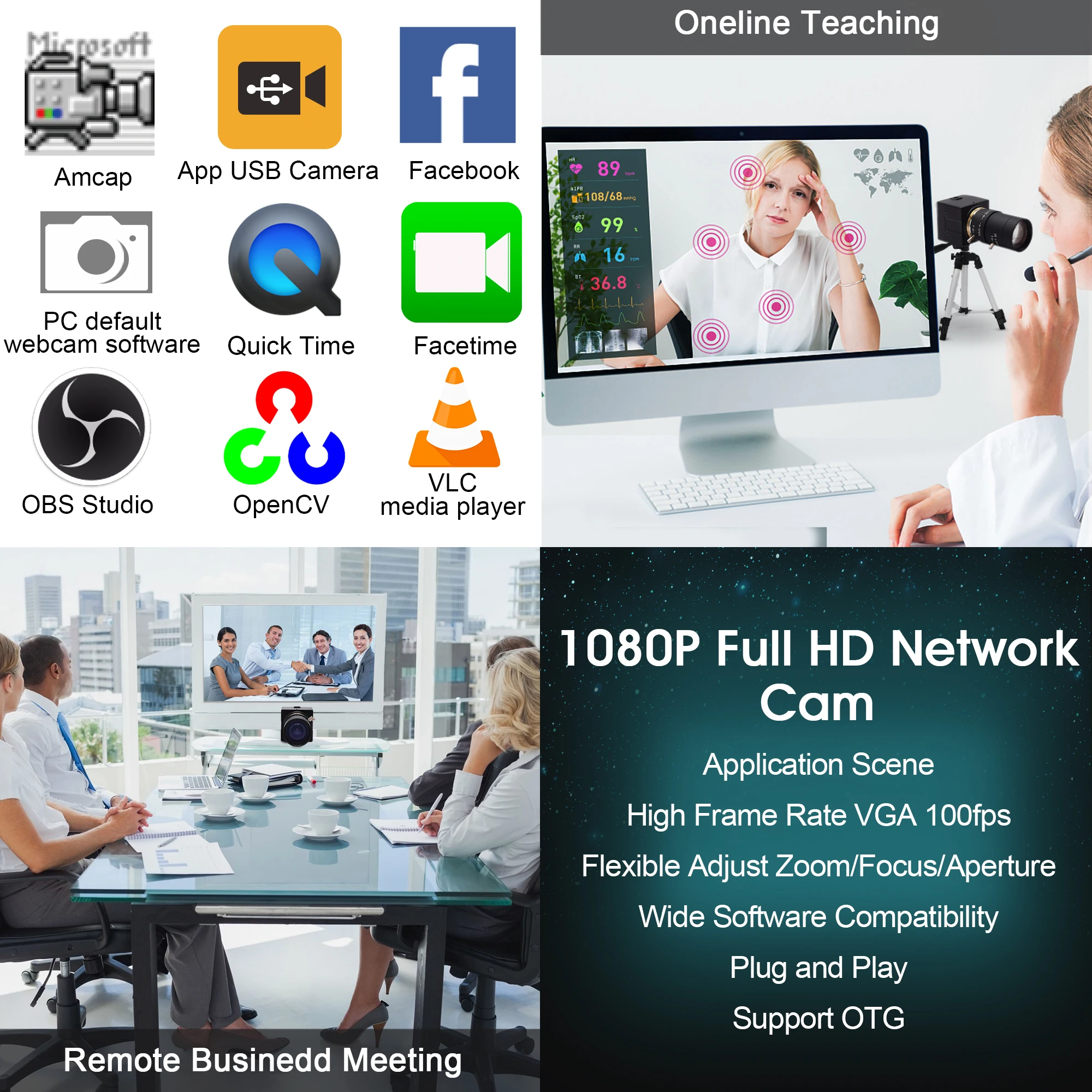 1080P USB веб-камера 5-50 мм объектив с креплением VaCS мини Чехол видео UVC для Windows Android Mac